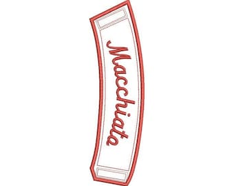 ITH Macchiato-koffieomslag - machineborduurontwerp, in de hoepel koffieomslag borduurpatroon, theekopje, inclusief instructies