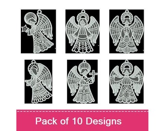 10 FSL Small Angels - Machine Embroidery Designs PACK, Freestanding Lace Angel Embroidery Pattern, FSL Christmas Angel Ornament Embroidery