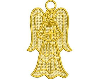 FSL Praying Angel - Machine Embroidery Design, Freestanding Lace Angel Embroidery Pattern, FSL Christmas Angel Ornament Embroidery Design