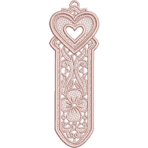 FSL Heart Bookmark - Machine Embroidery Design, Freestanding Lace Bookmark Embroidery Pattern, Floral Love Bookmark FSL Embroidery Design