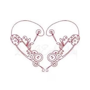 Redwork Sewing Supplies Heart - Machine Embroidery Design, Sewing Scissors, Pincushion & Needles Embroidery Pattern, I Love Sewing