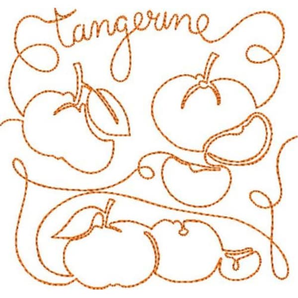 Free Motion Tangerine - Machine Embroidery Design, Free Motion Tea Towels Embroidery Pattern, Tangerine Towel Design, Includes Instructions