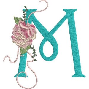 Harrington Rose M - Diseño de bordado a máquina, bordado de letras del alfabeto de rosas decoradas, monograma floral, diseño de fuente elegante para bodas