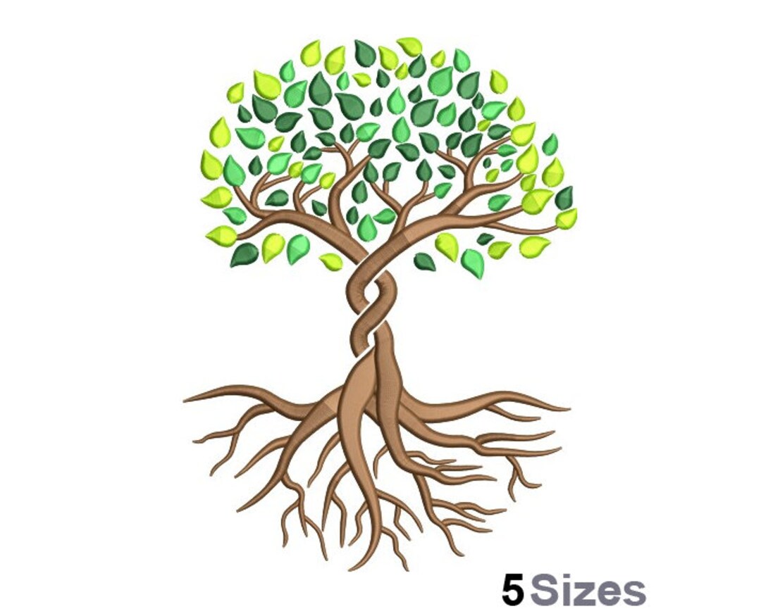 Tree With Roots - Machine Embroidery Design - 5 Sizes, Tree and Leaves ...