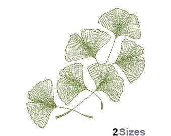 Ginkgo Leaves - Machine Embroidery Design, Ginkgo Biloba Leaf Embroidery Pattern, Gingko Leaves Embroidery Design