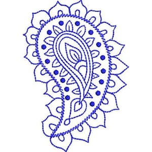Bluework Paisley - Machine Embroidery Design, Paisley Ornament Embroidery, Teardrop Paisley Motif, Candle Light Floral Teardrop Pattern