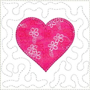 ITH Heart Mini Quilt Block - Machine Embroidery Design, In The Hoop Mini Block Doll Bed Quilt Embroidery Pattern, Includes Instructions