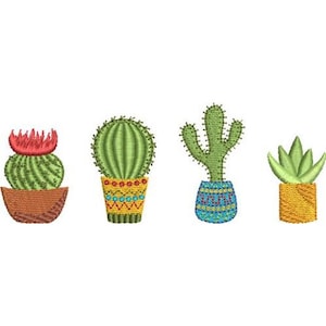 Mini Cactus Group - Machine Embroidery Design, Cactus Pots Embroidery Pattern, Flowering Mini Cacti Embroidery Design, Includes Instructions