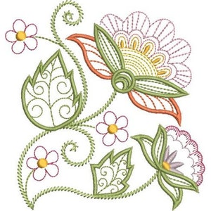 Pretty Jacobean Floral - Machine Embroidery Design, Jacobean Flowers Embroidery Pattern, Spring Daisies Embroidery Design, Daisy Embroidery