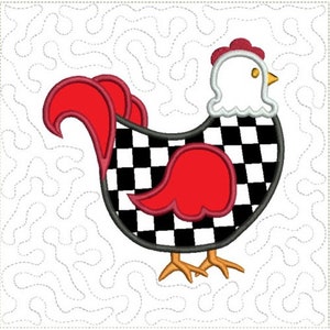 Mama Chicken Feathers Quilt Block -Machine Embroidery Project Design, ITH Mother Chicken Applique Stipple Quilt Block, Instructions Included