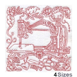 Vintage Nähmaschine (15,8 Zoll) - Maschinenstickerei, 4 Größen, Redwork Treadle Nähmaschine, Old School Nähmaschine Stickmuster