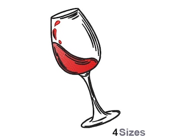 Wine Glass - Machine Embroidery Design - 4 Sizes, Red Wine Glass Embroidery Pattern, Wine Taste Embroidery Design