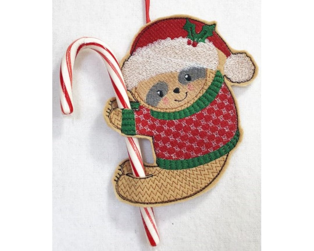 Sloth Cane ITH Sloth Candy Cane Holder - Machine Embroidery Project Design, in the ...