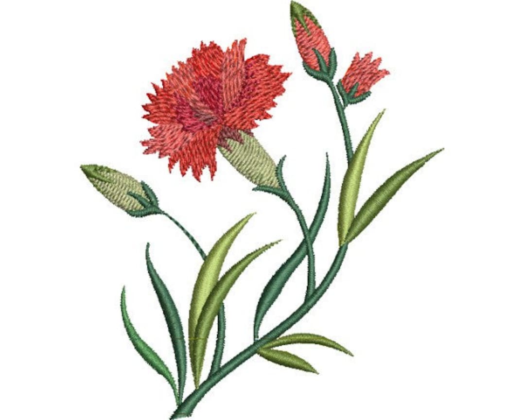 Carnation Machine Embroidery Design, Clove Pink Carnation Embroidery
