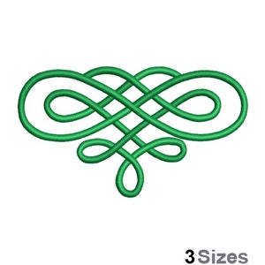May include: A green Celtic knot design with a symmetrical pattern of interlacing loops. This design is perfect for embroidery or other crafts.