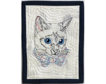 ITH Elegant Cat Mug Rug - Machine Embroidery Design, In The Hoop Elegant Cat Mug Rugs Embroidery, Kitten Pattern, Includes Instructions