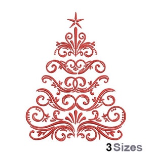 Christmas Tree - Machine Embroidery Design - 3 Sizes, Curly Christmas Tree Embroidery Pattern, Swirly Xmas Tree Embroidery Design
