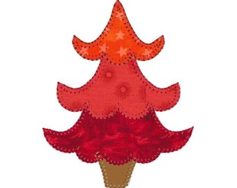 Aplique de Árvore de Natal - Desenho de Bordado à Máquina, Padrão de Bordado de Aplique de Árvore de Natal, Desenho de Bordado de Aplique de Árvore de Natal