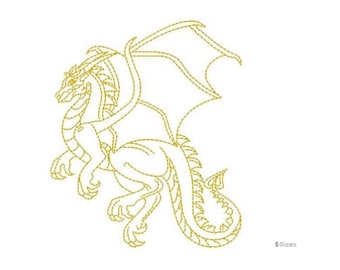 Dragon Outline Machine Embroidery Design - Flying Dragon Digital Download, Stylized Dragon Embroidery Design, Fantasy Embroidery Pattern