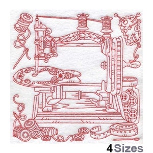 Vintage Nähmaschine (15,8 Zoll) - Maschinenstickerei, 4 Größen, Redwork Treadle Nähmaschine, Old School Nähmaschine Stickmuster