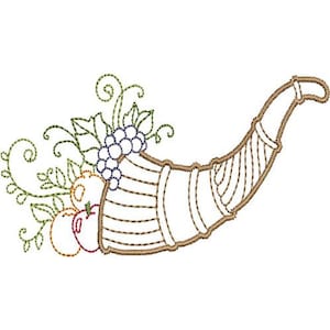 Greek Cornucopia - Machine Embroidery Design, Thanksgiving Cornucopia Outline, Apple & Grape Embroidery, Autumn Fruit Harvest Design Design