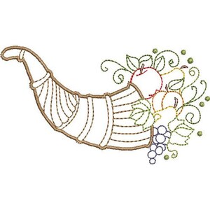 Horn Of Plenty - Machine Embroidery Design, Cornucopia Embroidery Pattern, Autumn Harvest Design, Apple, Pear, Pumpkin Design