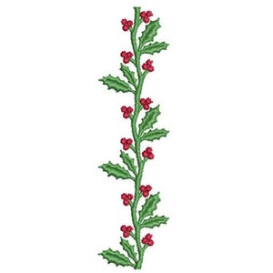 Vertical Holly Border - Machine Embroidery Design, The Christmas Dress, Christmas Holly Berries And Leaves Border, Includes Instructions