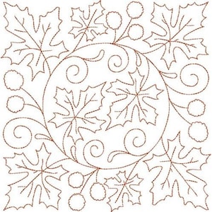 Bloco de patchwork "Círculo da Vida" - Desenho para bordado à máquina, Bloco de patchwork com folhas de outono, Bordado para patchwork com folhas de outono
