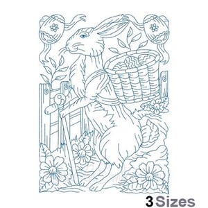 Delivering Easter Eggs Blackwork - Machine Embroidery Design - 3 Sizes, Easter Bunny With Eggs Basket Embroidery Pattern