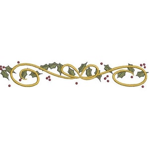 Christmas Holly Border - Machine Embroidery Design, Christmas Bow Embroidery Pattern, Xmas Holly Embroidery Design