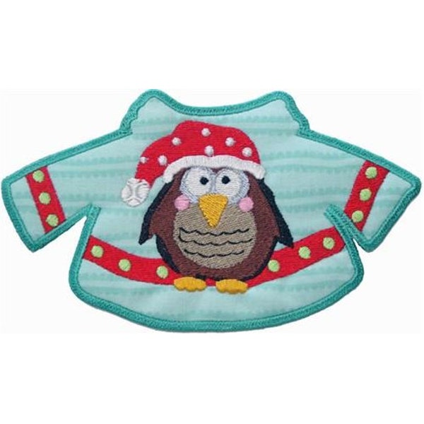 Owl Santa Christmas Sweater Free Standing Applique - Machine Embroidery Design, Way Too Cute To Be Called Ugly Christmas Sweater Banner