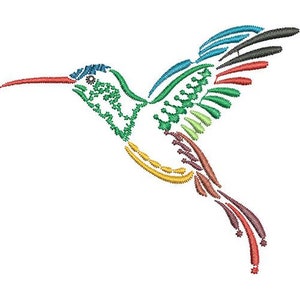 Multi-Color Hummingbird - Machine Embroidery Design, Flying Hummingbird Embroidery Pattern, Feeding Hummingbird Design, Colored Bird Design