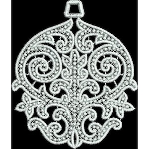 FSL Small Ornament - Machine Embroidery Design, Freestanding Lace Christmas Ornament Embroidery, FSL Floral Xmas Ornament Embroidery Design