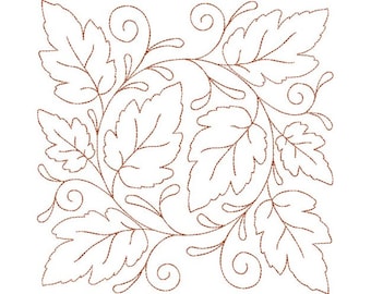 Circle Of Life Fall Quilt Block - Machine Embroidery Design, Autumn Tree Leaves Quilt Block Embroidery Design, Fall Leaf Quilt Embroidery