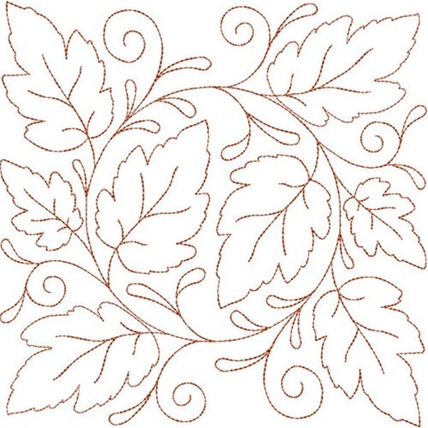 Circle Of Life Fall Quilt Block - Machine Embroidery Design, Autumn Tree Leaves Quilt Block Embroidery Design, Fall Leaf Quilt Embroidery