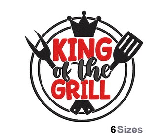 King Of Grill - Machine Embroidery Design - 6 Sizes, Grill Spatula, Meat Turner, Summer Grilling Embroidery, BBQ Fork Embroidery Design