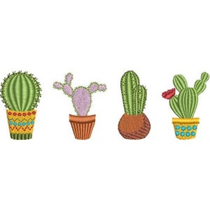 Mini Cactus Group - Machine Embroidery Design, Cactus Pots Embroidery Pattern, Flowering Mini Cacti Embroidery Design, Includes Instructions