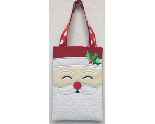 Santa Tote Or Bag - Machine Embroidery Project Design, Santa Claus Tote Bag Embroidery Pattern, Christmas Tote Bag Embroidery Design