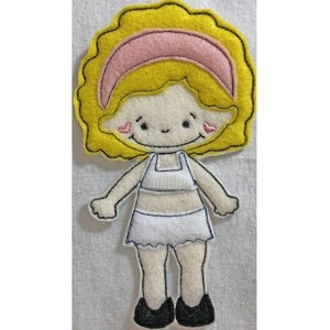 ITH Small Felt Paper Doll - Machine Embroidery Project Design, In The Hoop Little Girl Paperdoll Embroidery Pattern - Includes Instructions