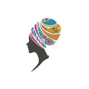 Afrikansk dam med turban - Maskinbroderidesign, broderidesign för svart kvinna, elegant afrikansk huvudbonad med halsduk