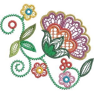 Jacobean Flowers - Machine Embroidery Design, Jacobean Stylized Flowers Embroidery Pattern, Floral Spring Decoration Embroidery Design