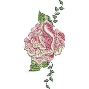Rosa única vertical Harrington - Design de bordado à máquina, Padrão de bordado de rosa vermelha decorada, Bordado de rosa de casamento, Rosa de dia dos namorados