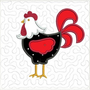 Rooster Feathers Quilt Block - Machine Embroidery Project Design, ITH Rooster Applique Quilt Block, Stipple Quilt - Instructions Included