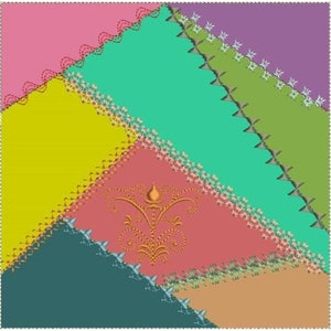 ITH Crazy Quilt Block With Crest - Machine Embroidery Design, In The Hoop Crazy Quilt Blocks Table Runner Embroidery - Includes Instructions