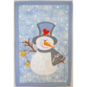Schneemann Mini Quilt - Stickdatei, Winter Schneemann Quilt Anleitung, Weihnachts Schneemann Quilt Stickdatei