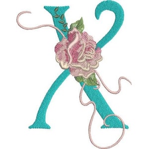 Harrington Rose X - Diseño de bordado a máquina, bordado de letras del alfabeto de rosas decoradas, monograma floral, elegante diseño de fuente para bodas