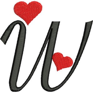 Sweetheart W - Maschinenstickerei, Valentinstag Alphabet Stickmuster, Herz Brief Stickdatei, Liebe Schrift Stickerei