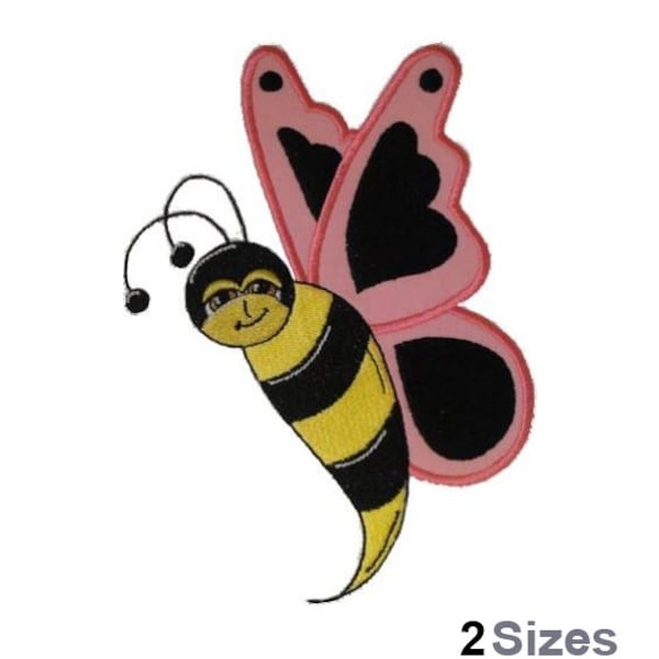 Pink Butter Bee - Machine Embroidery Design - 2 Sizes, Flying Bee Embroidery Pattern, Spring Bumblebee Embroidery Design