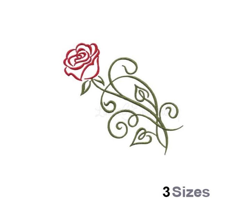 Kalligraphie Rose Kontur - Maschinenstickerei, 3 Größen, Rote Rose Stickmuster, Valentines Love Rose Stickdatei Bild 4