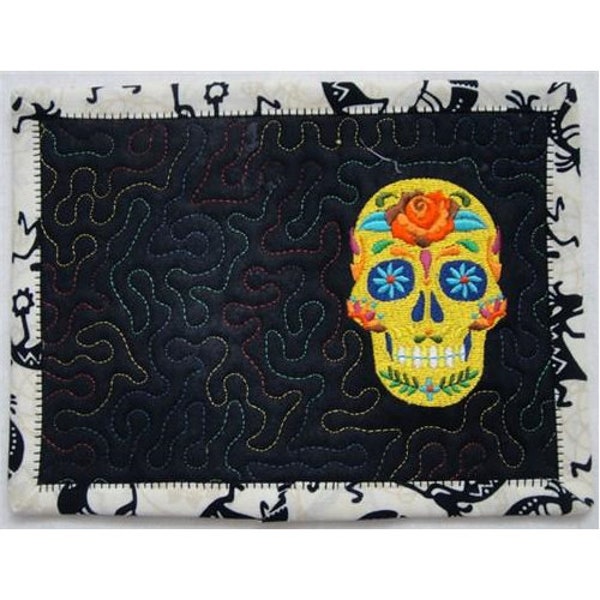 ITH Margarita Mug Rug - Machine Embroidery Design, In The Hoop Sugar Skull Mug Rug Embroidery Design, Day Of The Dead, Includes Instructions